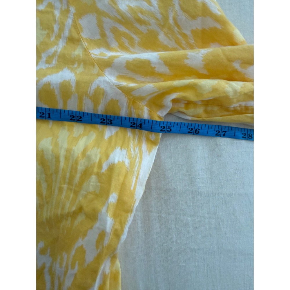 Chico's Yellow Ikat Print 100% Cotton Button Front Shirt Size XL Resort Coastal - Picture 7 of 7